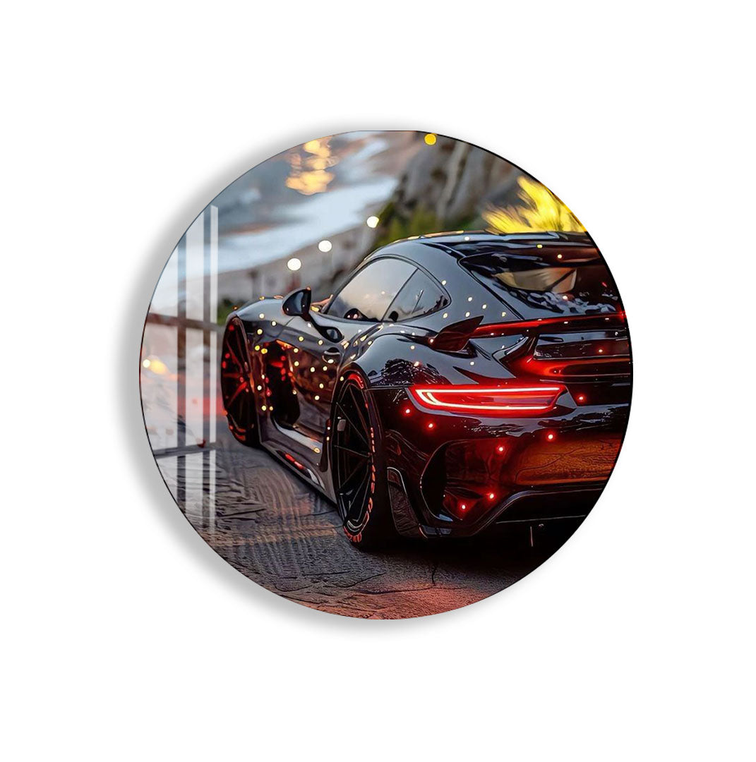 Luxury Supercar Glass Wall Art – Modern Black Sports Car Decor for Home & Office