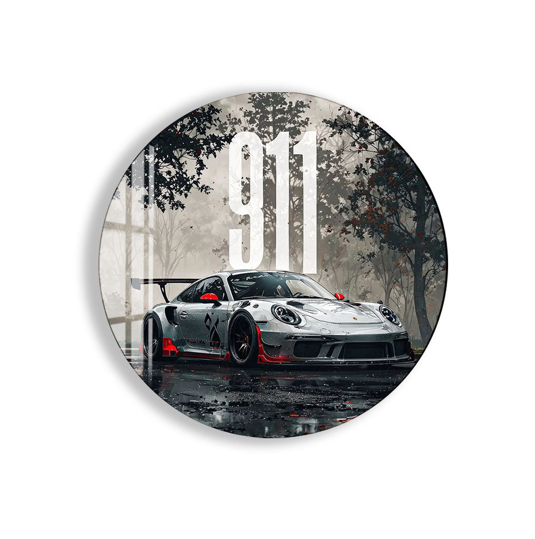 Porsche 911 Glass Wall Art – Luxury Sports Car Decor for Modern Interiors