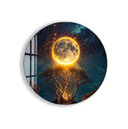 Fantasy Moon Glass Wall Art – Magical Night Tree & Moonlight Design for Modern Interiors