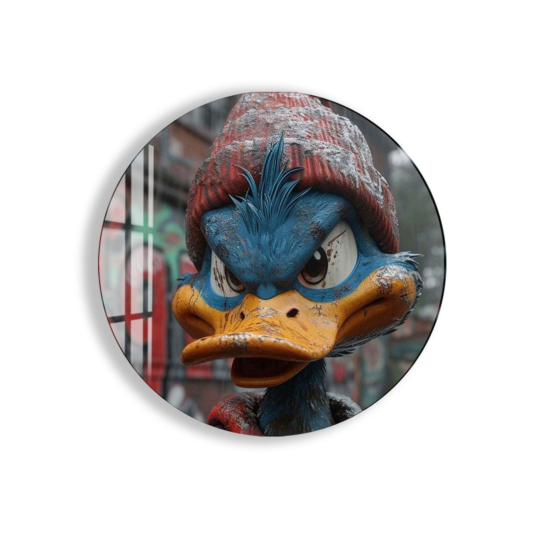 Street Duck Glass Wall Art – Urban Graffiti Style Cool Cartoon Decor