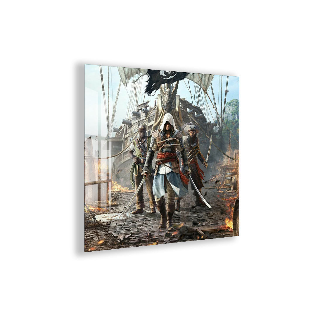 Assassin Pirate Glass Wall Art – Epic Gaming Decor for Modern Interiors