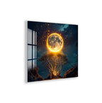 Fantasy Moon Glass Wall Art – Magical Night Tree & Moonlight Design for Modern Interiors