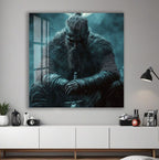 Vikings Glass Wall Art – Viking Warrior Under the Moon Poster