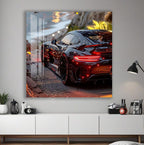 Luxury Supercar Glass Wall Art – Modern Black Sports Car Decor for Home & Office