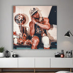 Stephen Curry Glass Wall Art – NBA Champion Trophy Celebration Decor