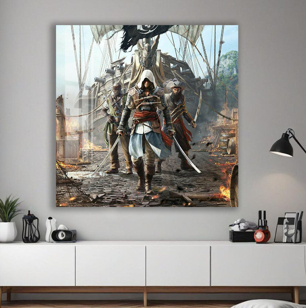 Assassin Pirate Glass Wall Art – Epic Gaming Decor for Modern Interiors
