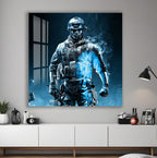 Battlefield Soldier Glass Wall Art – Epic Gaming Decor for Modern Interiors