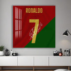 Cristiano Ronaldo Glass Wall Art – Iconic Portugal Number 7 Jersey Sports Decor