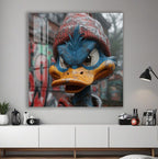 Street Duck Glass Wall Art – Urban Graffiti Style Cool Cartoon Decor