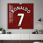 Cristiano Ronaldo Glass Wall Art – Iconic Number 7 Jersey Sports Decor