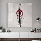 Samurai Katana Glass Wall Art – Japanese Warrior Sword Decor for Modern Interiors