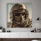 Tactical Soldier Glass Wall Art – Military Gaming Decor for Modern Interiors
