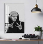 Cool Graffiti Statue Glass Wall Art – Urban Street Style Decor for Modern Interiors