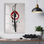 Samurai Katana Glass Wall Art – Japanese Warrior Sword Decor for Modern Interiors