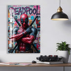 Deadpool Graffiti Glass Wall Art – Marvel Superhero Home Decor