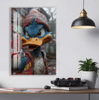 Street Duck Glass Wall Art – Urban Graffiti Style Cool Cartoon Decor