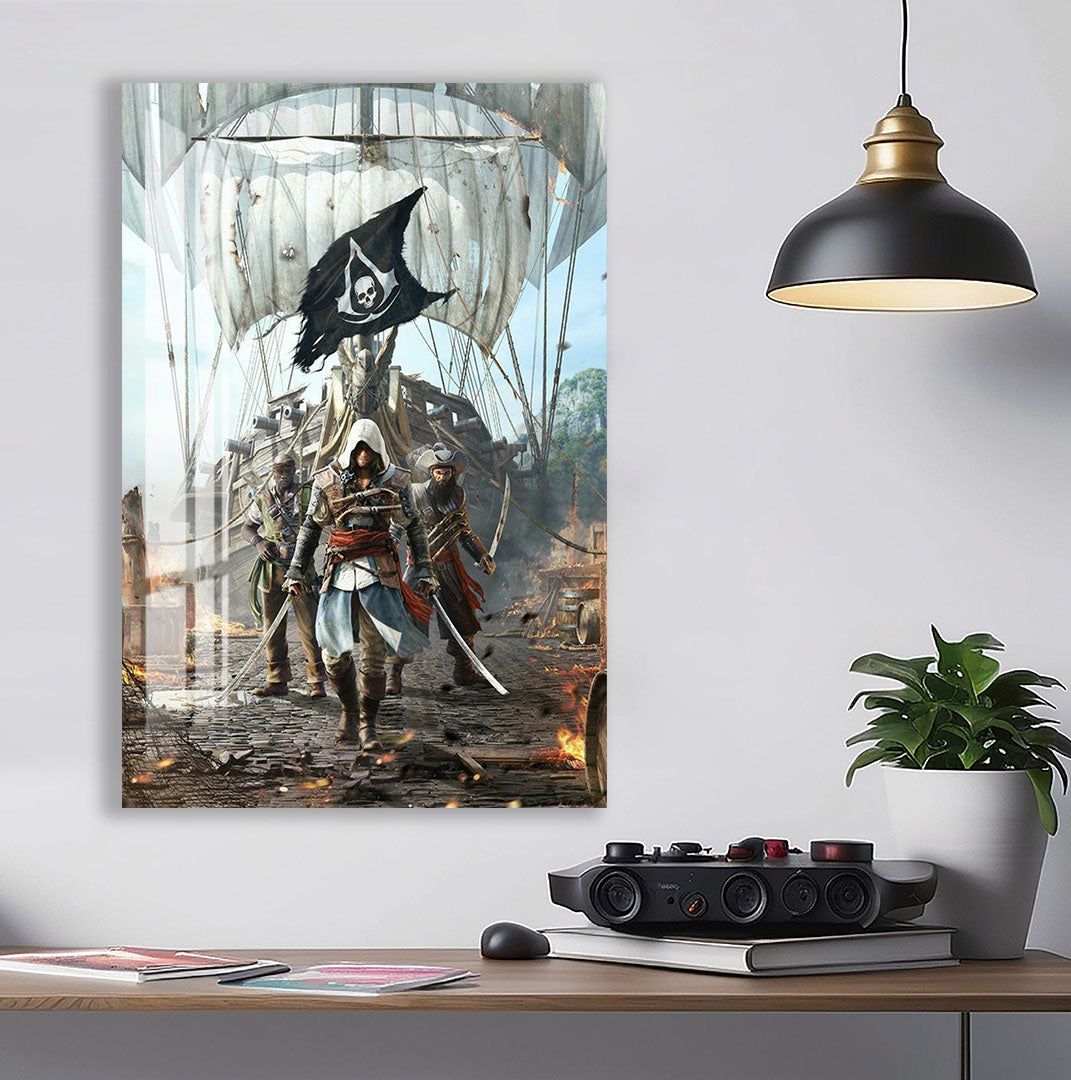 Assassin Pirate Glass Wall Art – Epic Gaming Decor for Modern Interiors