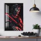Ghost Soldier Glass Wall Art – Gaming Inspired Military Decor for Modern Interiors