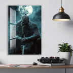 Vikings Glass Wall Art – Viking Warrior Under the Moon Poster