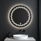 Round LED Mirror with Chain Pattern Light – Touch Sensor & Dual Light Options