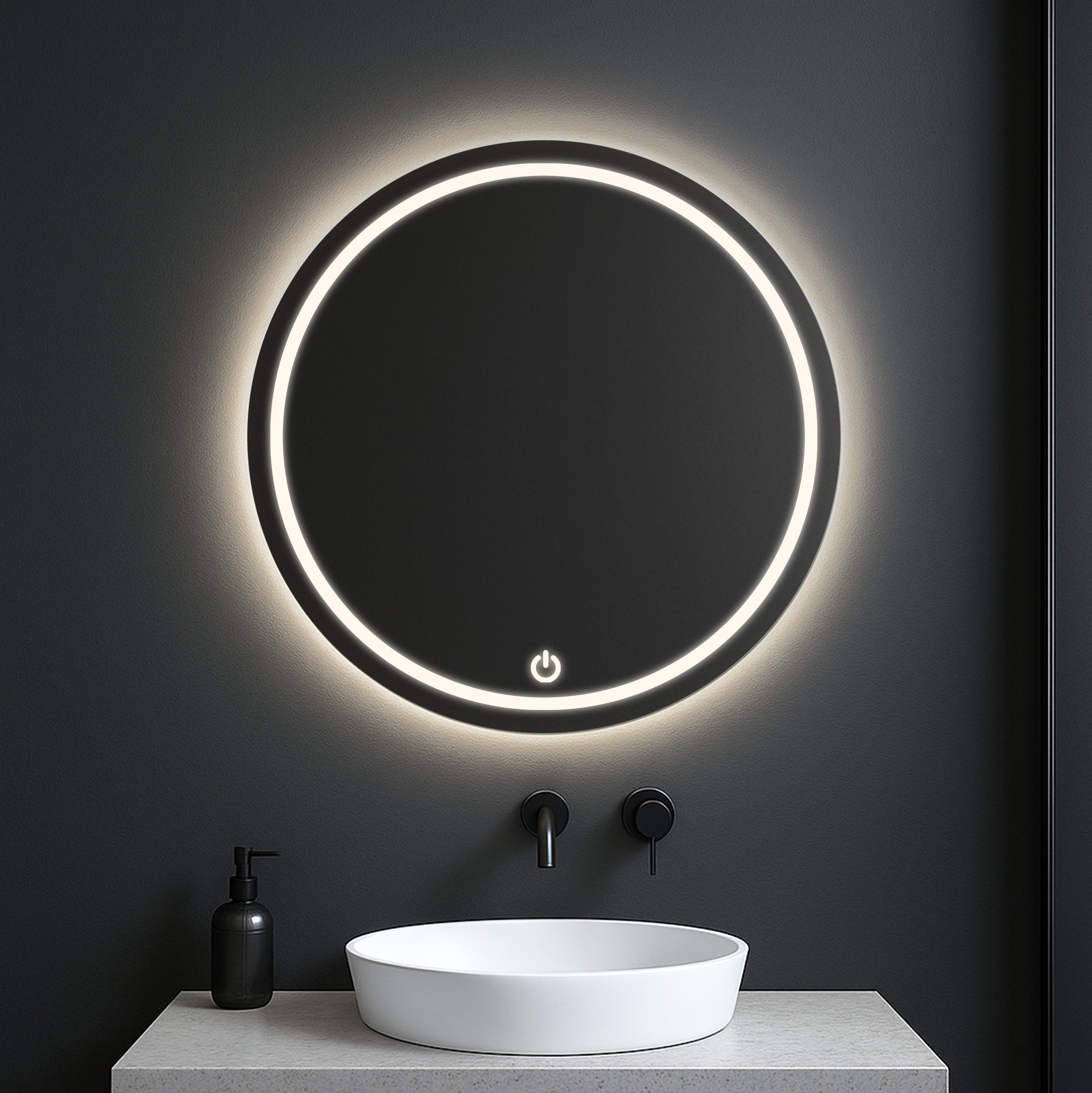 Modern Round LED Mirror with Touch Sensor – Daylight & Pure White Options