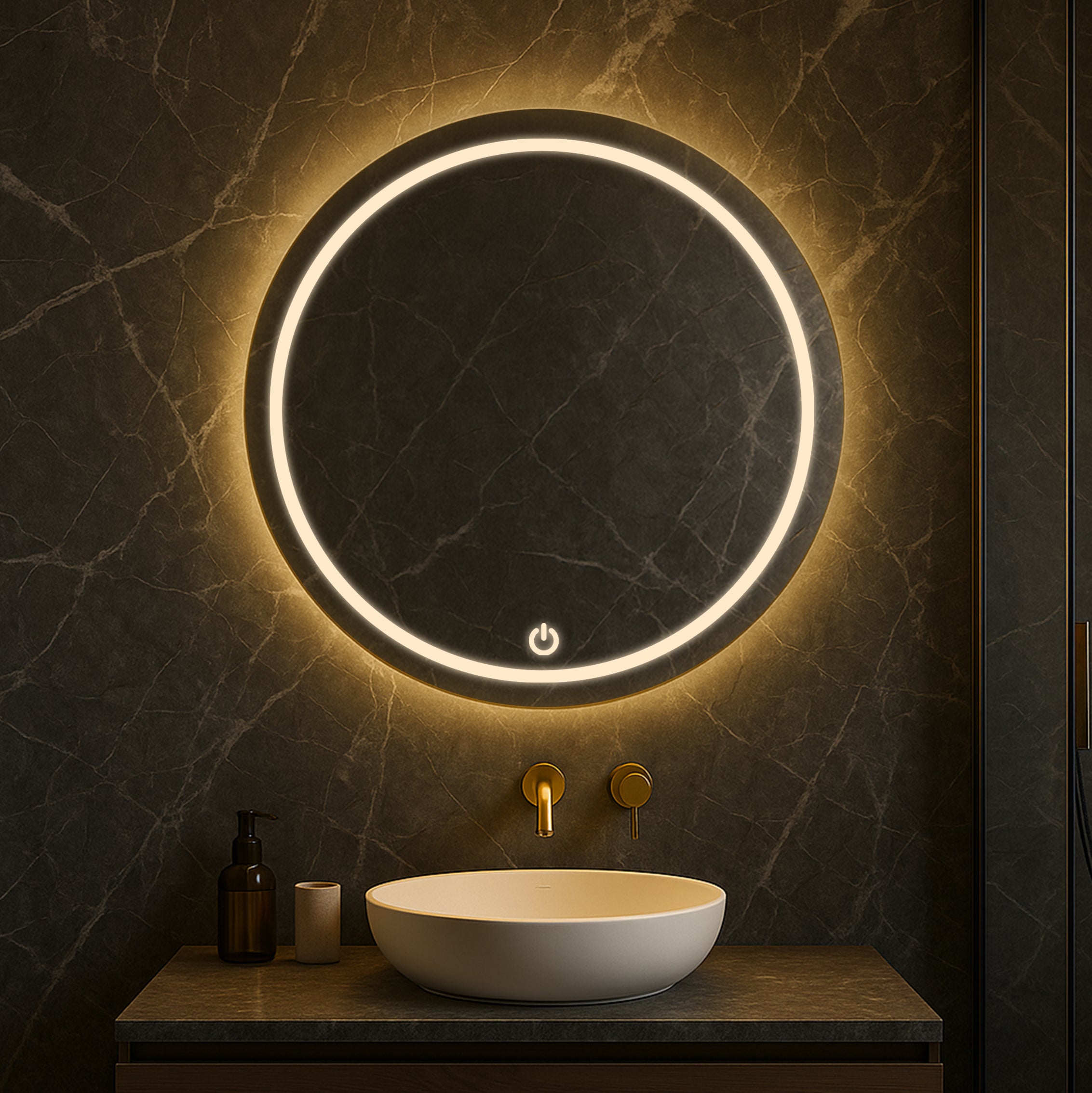 Modern Round LED Mirror with Touch Sensor – Daylight & Pure White Options