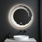 Modern LED Round Mirror with Artistic Light Design – Touch Sensor & Dual Light Modes