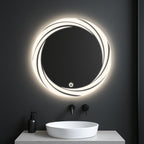 Round LED Mirror with Swirl Light Design – Touch Sensor & Dual Light Modes