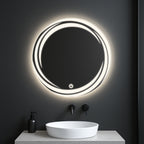 Round LED Mirror with Spiral Light Design – Touch Sensor & Dual Light Options