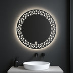 Round LED Mirror with Star Pattern Light – Touch Sensor & Dual Light Modes