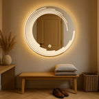 Modern LED Round Mirror with Artistic Light Design – Touch Sensor & Dual Light Modes