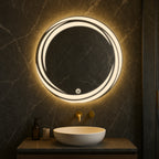 Round LED Mirror with Spiral Light Design – Touch Sensor & Dual Light Options