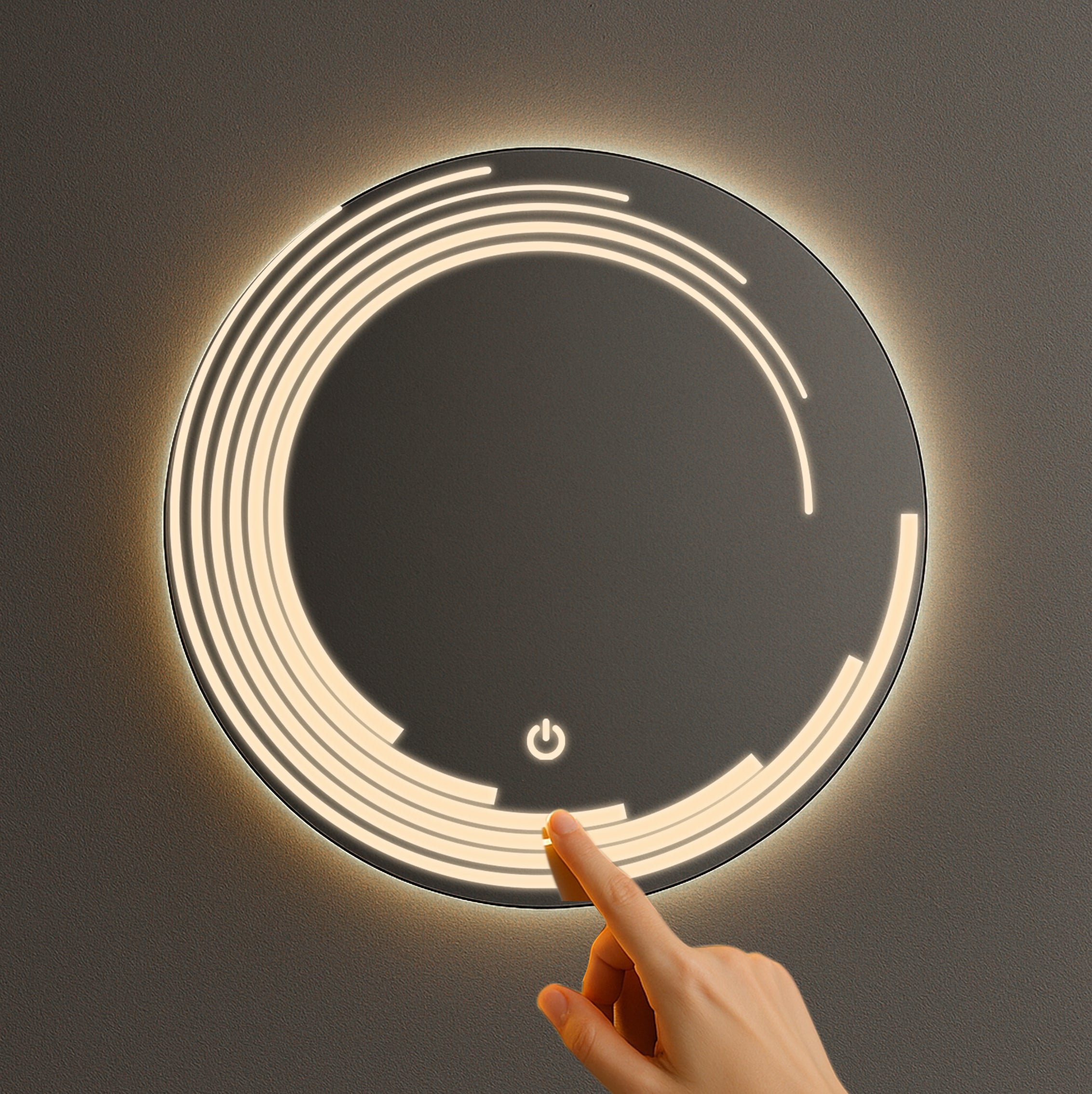 Modern LED Round Mirror with Artistic Light Design – Touch Sensor & Dual Light Modes