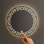Round LED Mirror with Star Pattern Light – Touch Sensor & Dual Light Modes