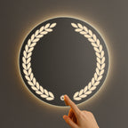 Round LED Mirror with Laurel Leaf Light Design – Touch Sensor & Dual Light Options