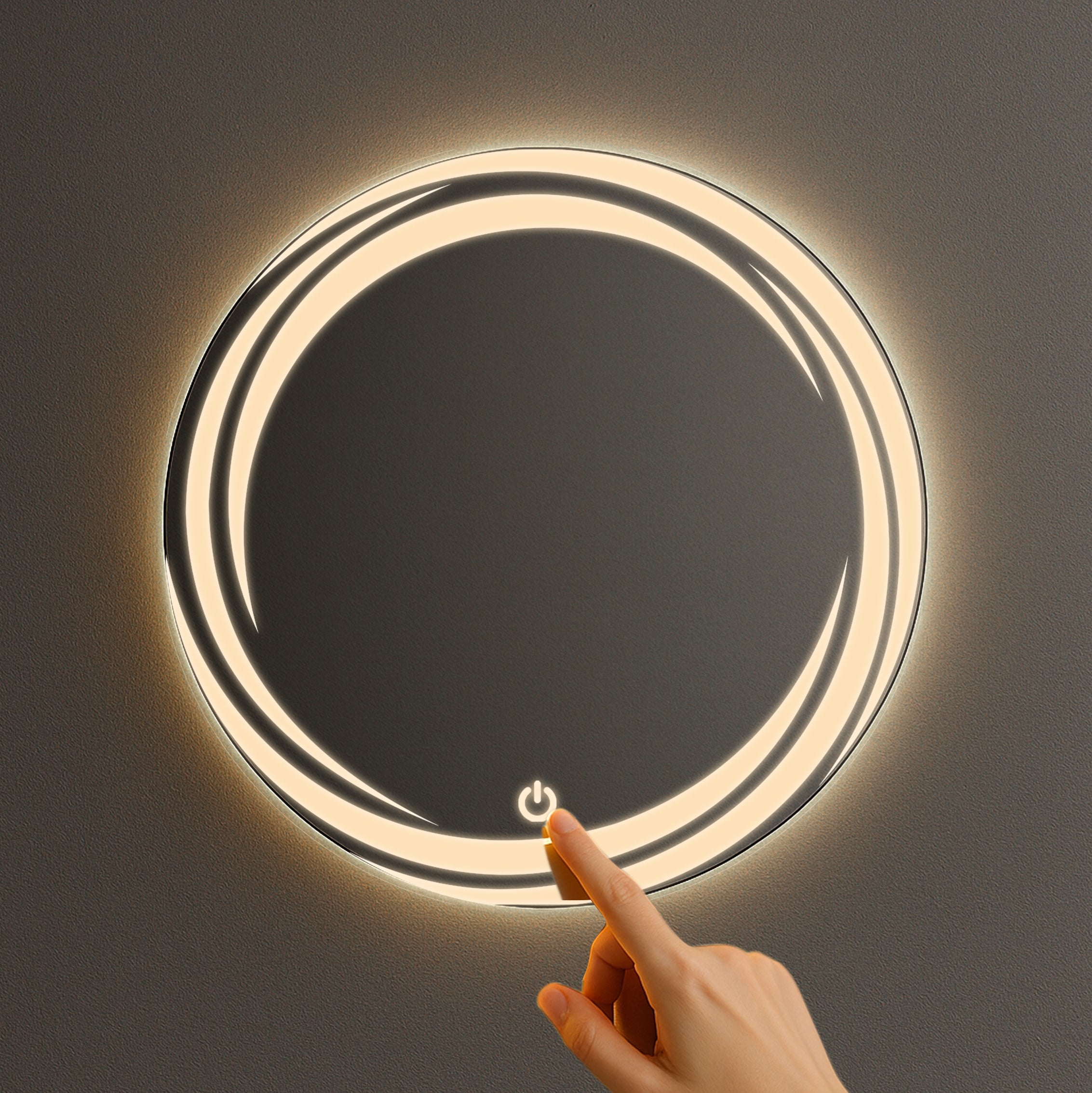Round LED Mirror with Spiral Light Design – Touch Sensor & Dual Light Options