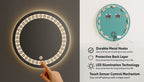 Round LED Mirror with Geometric Greek Key Pattern – Touch Sensor & Dual Light Options