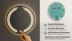 Round LED Mirror with Laurel Leaf Light Design – Touch Sensor & Dual Light Options