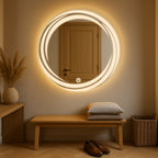 Round LED Mirror with Spiral Light Design – Touch Sensor & Dual Light Options