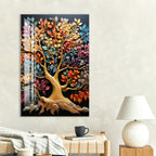 Colorful Tree of Life Glass Wall Art – Tempered Glass Modern Wall Decor