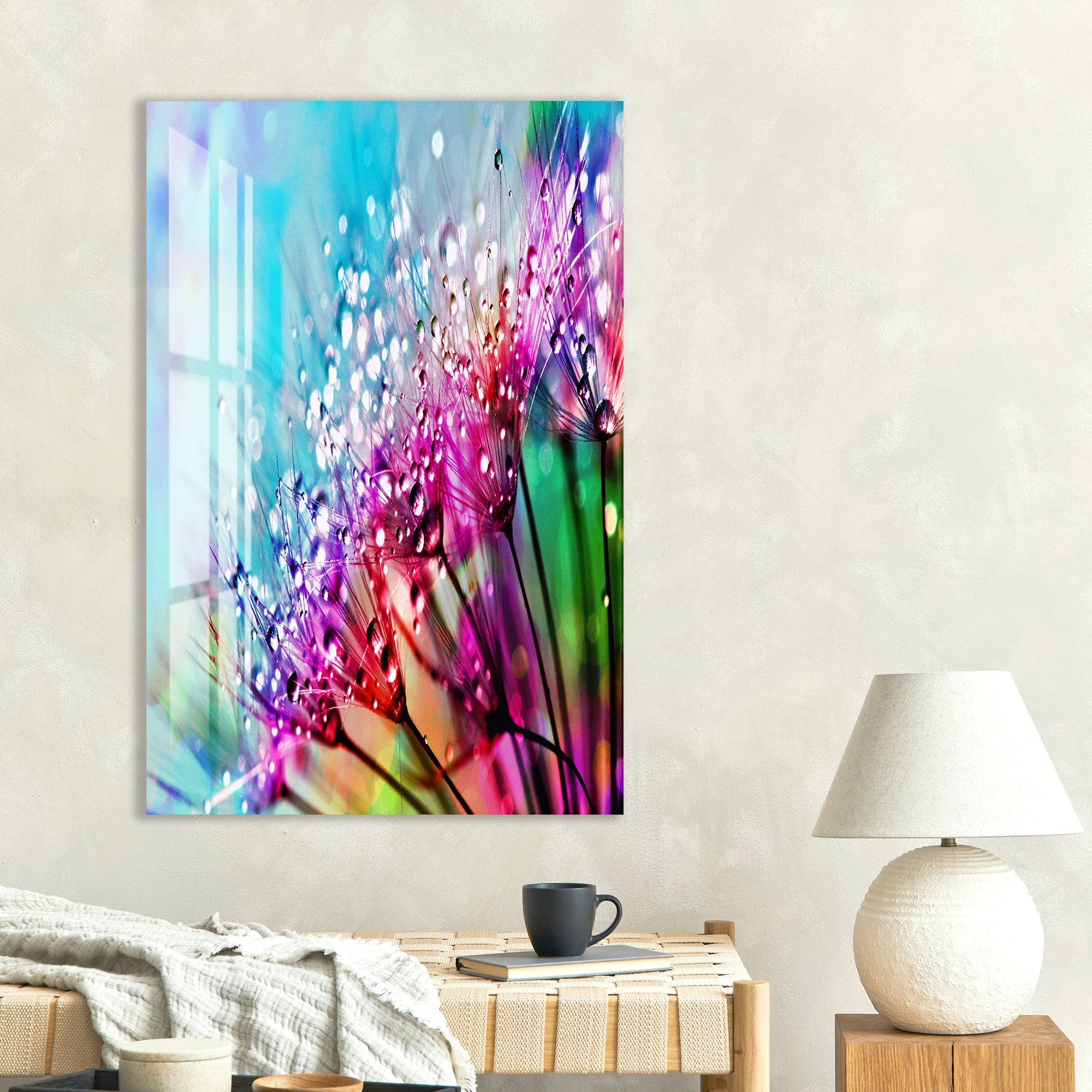 Colorful Flower Glass Wall Art – Vibrant Tempered Glass Modern Decor