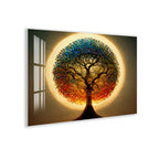 Rainbow Tree of Life Glass Wall Art – Round Colorful Tempered Glass Decor