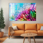 Colorful Flower Glass Wall Art – Vibrant Tempered Glass Modern Decor