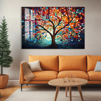 Colorful Tree of Life Glass Wall Art – Abstract Tempered Glass Modern Decor