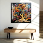 Colorful Tree of Life Glass Wall Art – Tempered Glass Modern Wall Decor