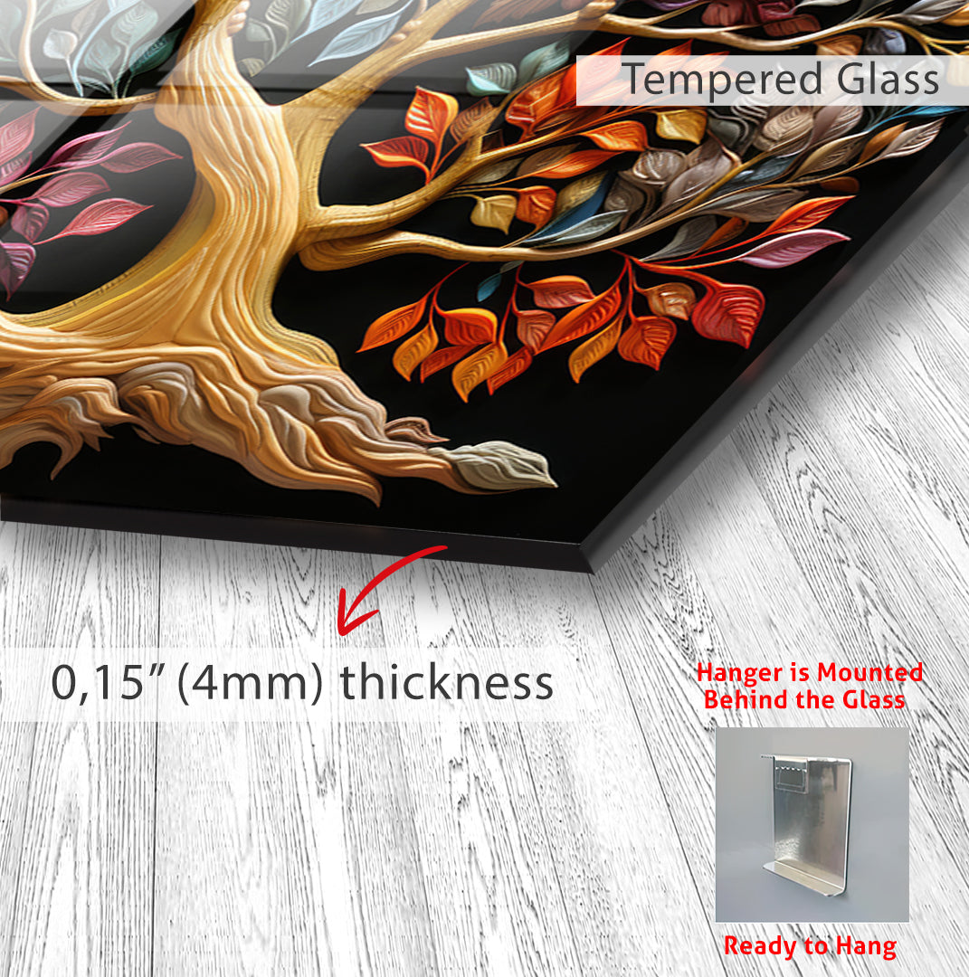 Colorful Tree of Life Glass Wall Art – Tempered Glass Modern Wall Decor