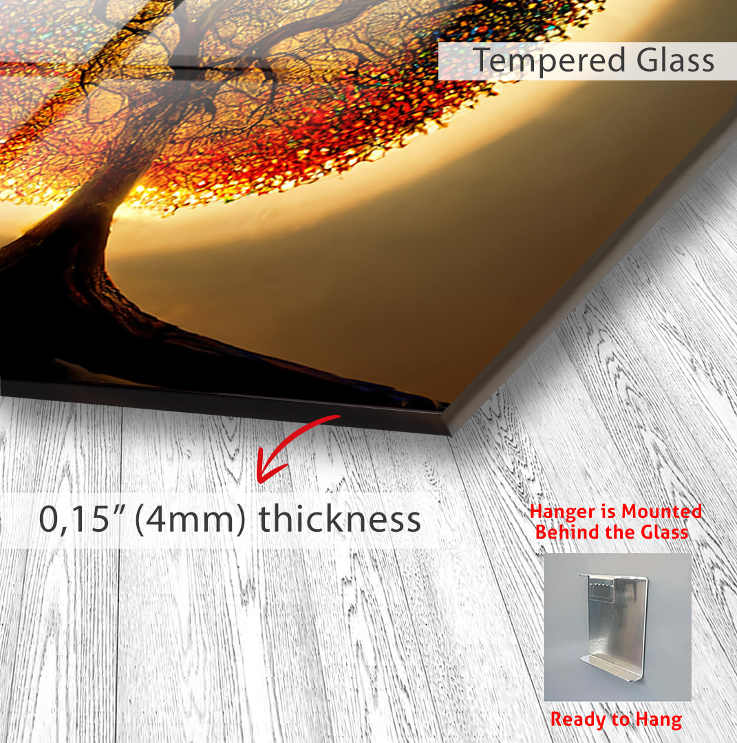 Rainbow Tree of Life Glass Wall Art – Round Colorful Tempered Glass Decor