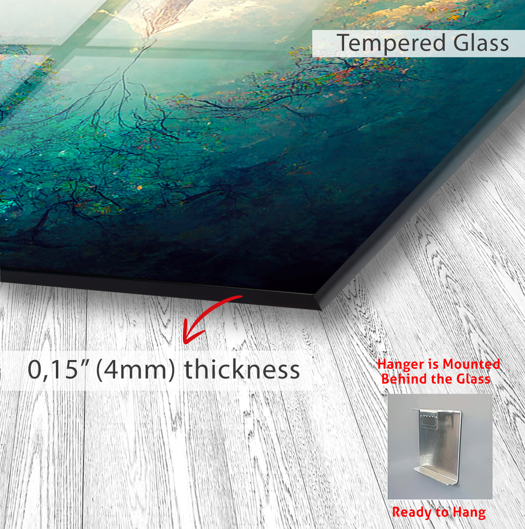 Blue Tree of Life Glass Wall Art – Modern Tempered Glass Home Decor