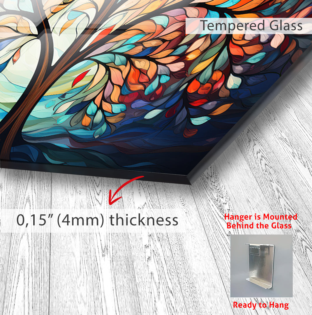 Colorful Tree of Life Glass Wall Art – Abstract Tempered Glass Modern Decor