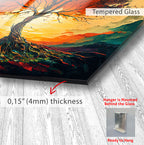 Sunset Tree of Life Glass Wall Art – Vibrant Tempered Glass Modern Decor